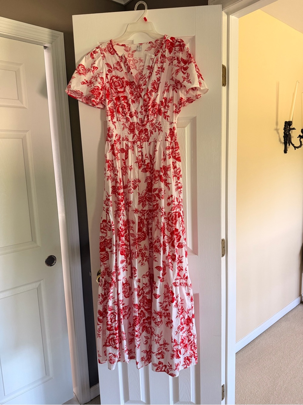 Chicwish White Maxi Dress with Red Floral Print